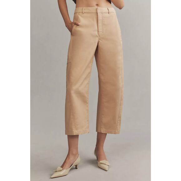 Anthropologie NWT Maeve Khaki Cropped Chino Pants Sz 6 High Rise Casual Neutral - Picture 3 of 8